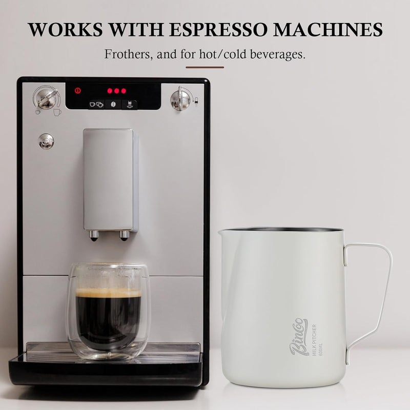 Bincoo إبريق رغوة الحليب - 350 مل كوب رغوة الحليب لفن اللاتيه، فولاذ مقاوم للصدأ SUS 304، إبريق حليب قهوة بمستوى بارستا مع علامات قياس وفوهة دقيقة - Image 3